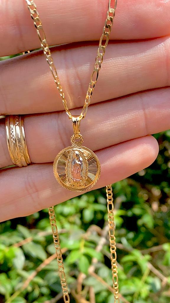 Virgen de Guadalupe Necklace Pendant Charm 18x11mm For Mens Womens 14K Gold Filled