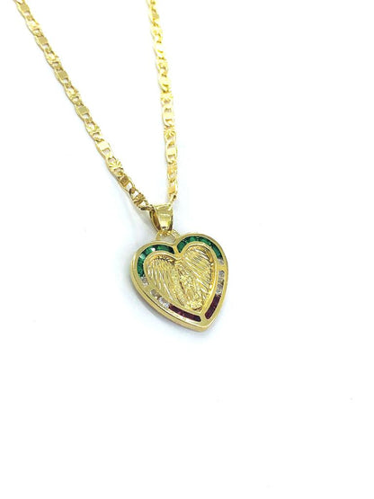 CZ Heart Virgen de Guadalupe Necklace Pendant 19x18 Valentino Chain 14K Gold Filled Womens