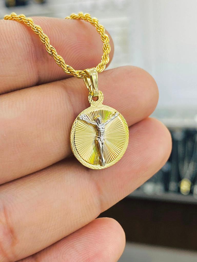 Jesus Christ Necklace Pendant Rope Chain 2mm Unisex 14K Gold Filled Round 20x14mm