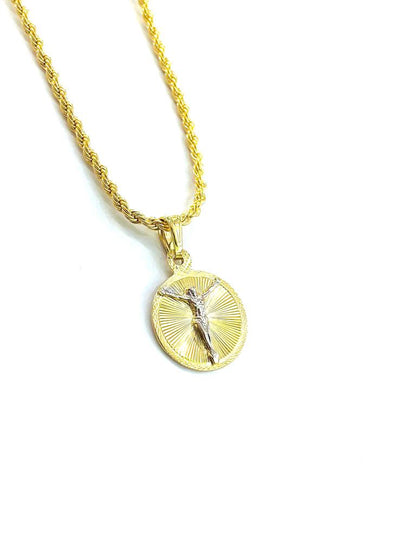 Jesus Christ Necklace Pendant Rope Chain 2mm Unisex 14K Gold Filled Round 20x14mm