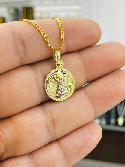 Baby Jesus Necklace Pendant Mariner Chain Divino Nino Charm 14K Gold Filled Women Men