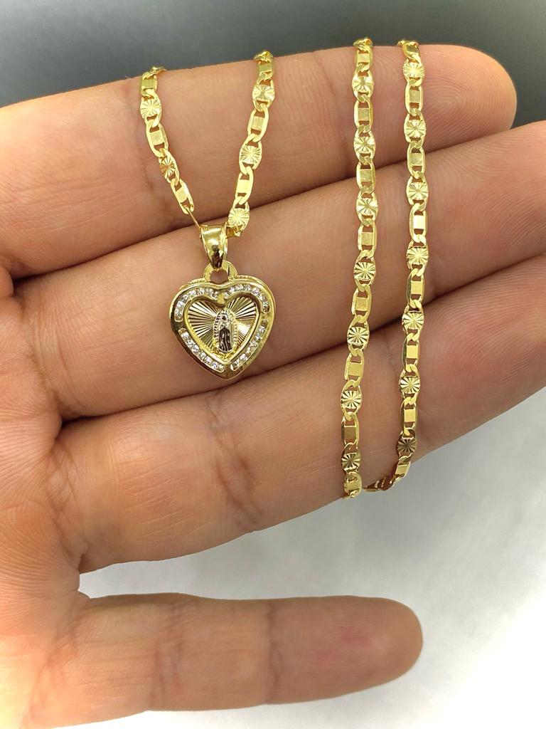 Heart Virgen de Guadalupe Necklace CZ Pendant 14K Gold Filled Valentino Chain for Babies Kids