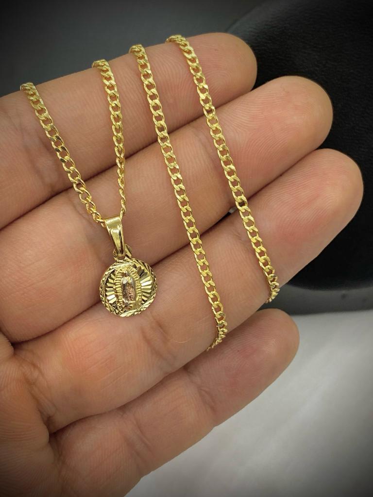 Round Virgen De Guadalupe Necklace Diamond Cut 14K Gold Filled Kids Unisex Adults 14x11