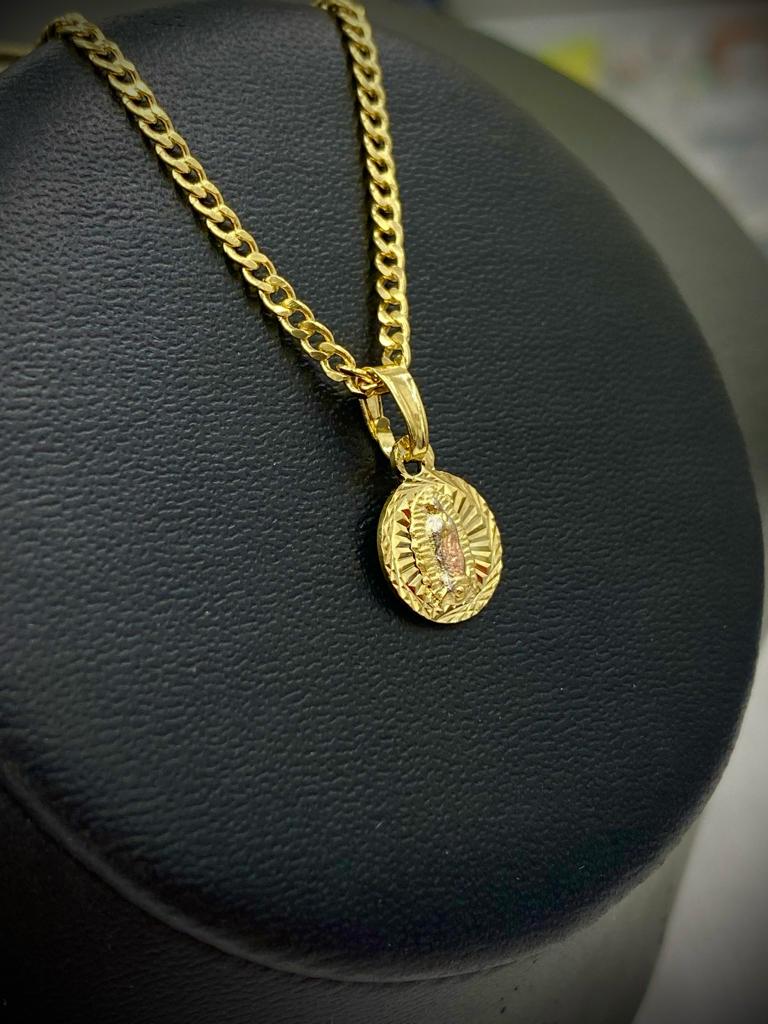 Round Virgen De Guadalupe Necklace Diamond Cut 14K Gold Filled Kids Unisex Adults 14x11