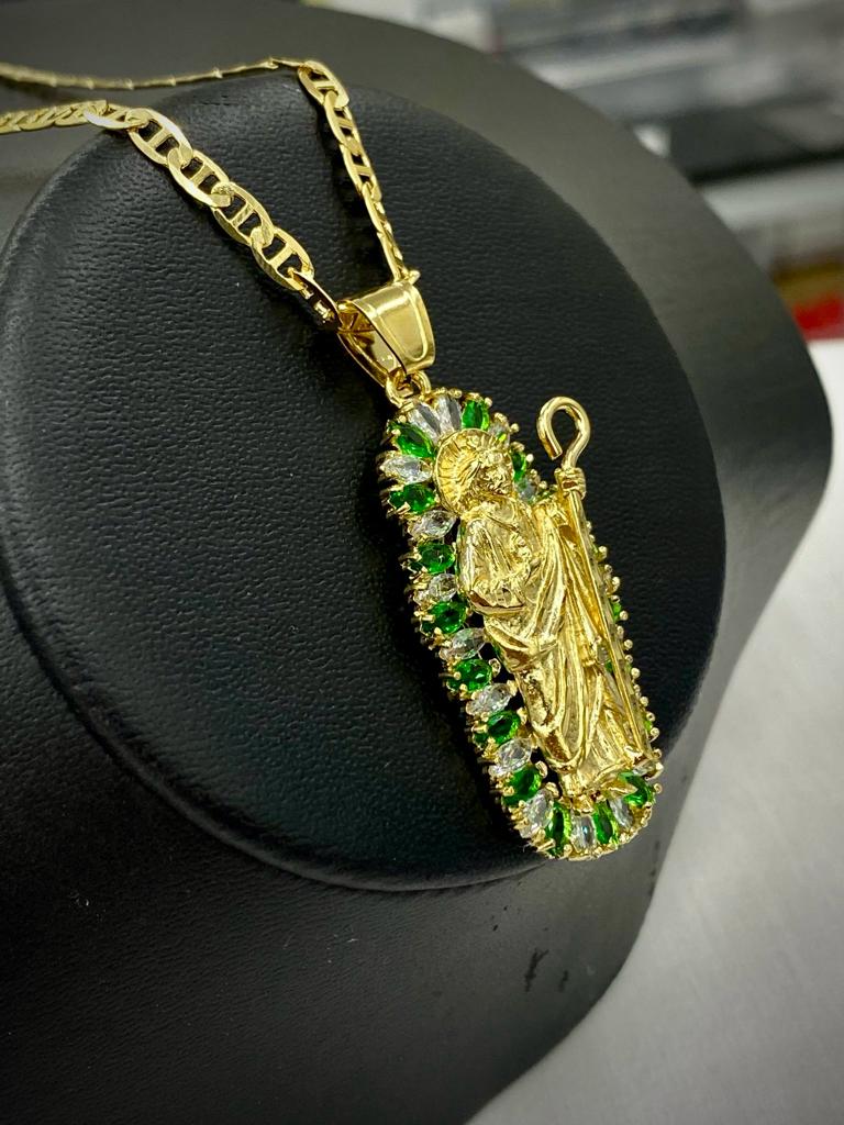 San Judas Necklace CZ Pendant Charm St Jude 14K Gold Filled Mariner Chain Men Women Dije San Juditas