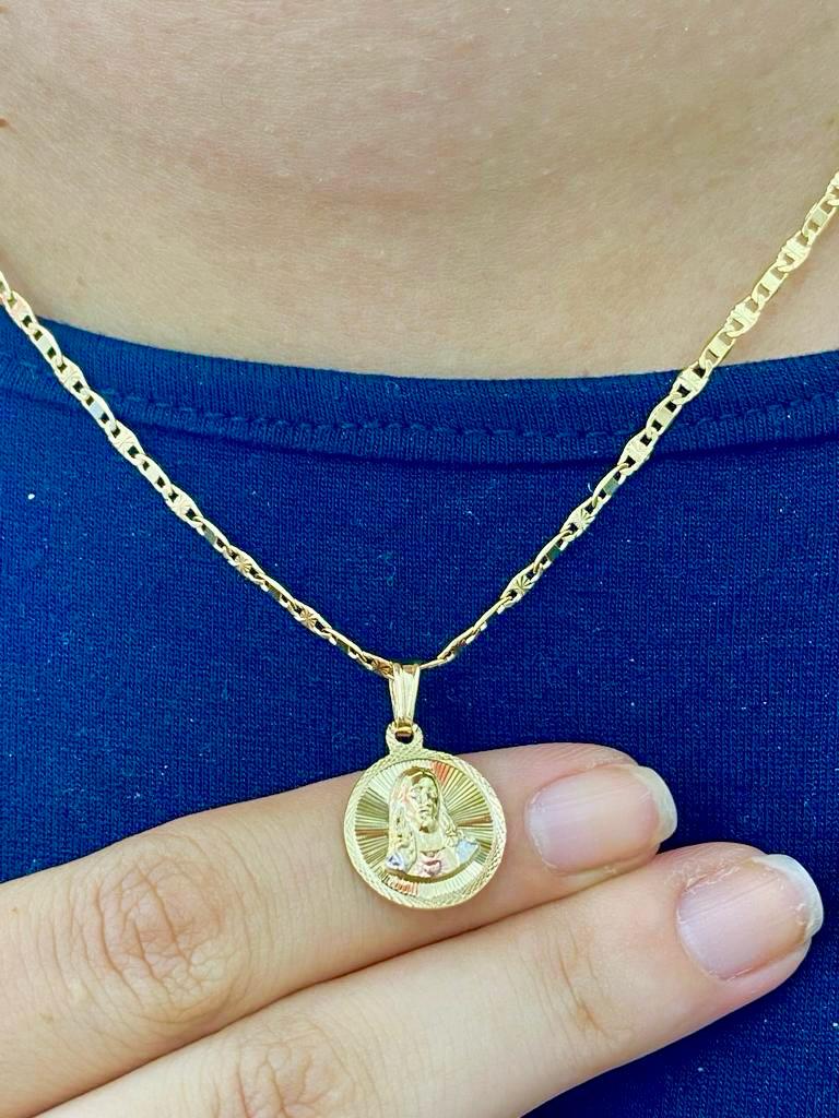 Jesus Necklace Pendant For Kids Womens Mens 14K Gold Filled Valentino Chain Heart Sacred Charm