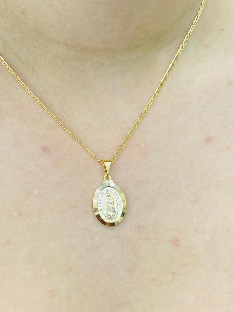 Yellow Gold Filled Virgen de Guadalupe Necklace Mariner Chain Catholics Gift