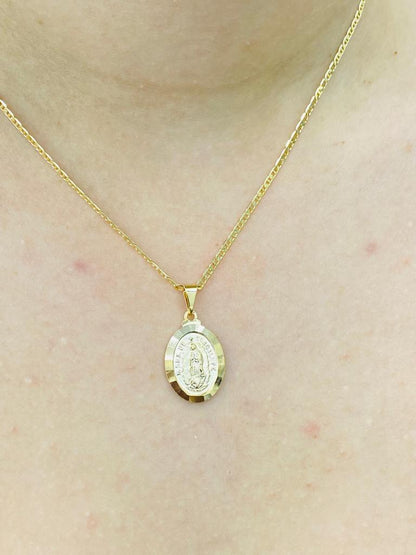 Yellow Gold Filled Virgen de Guadalupe Necklace Mariner Chain Catholics Gift