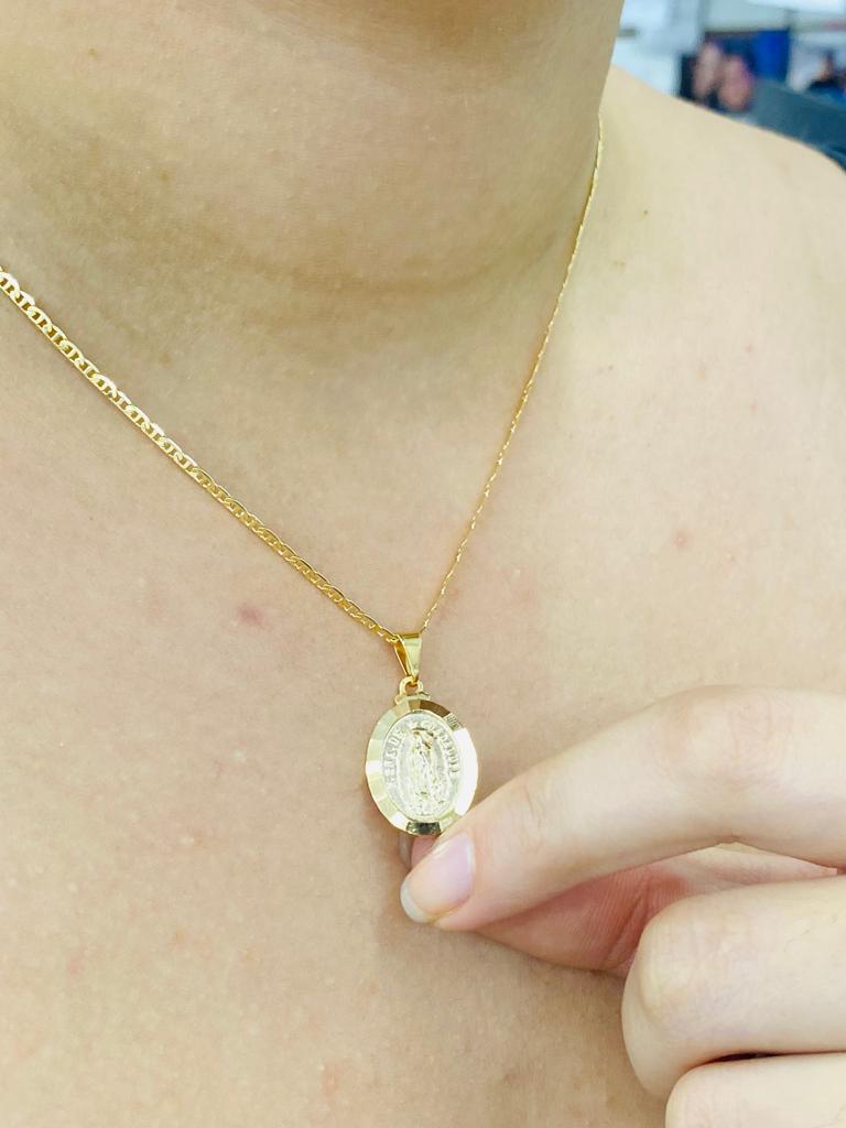 Yellow Gold Filled Virgen de Guadalupe Necklace Mariner Chain Catholics Gift