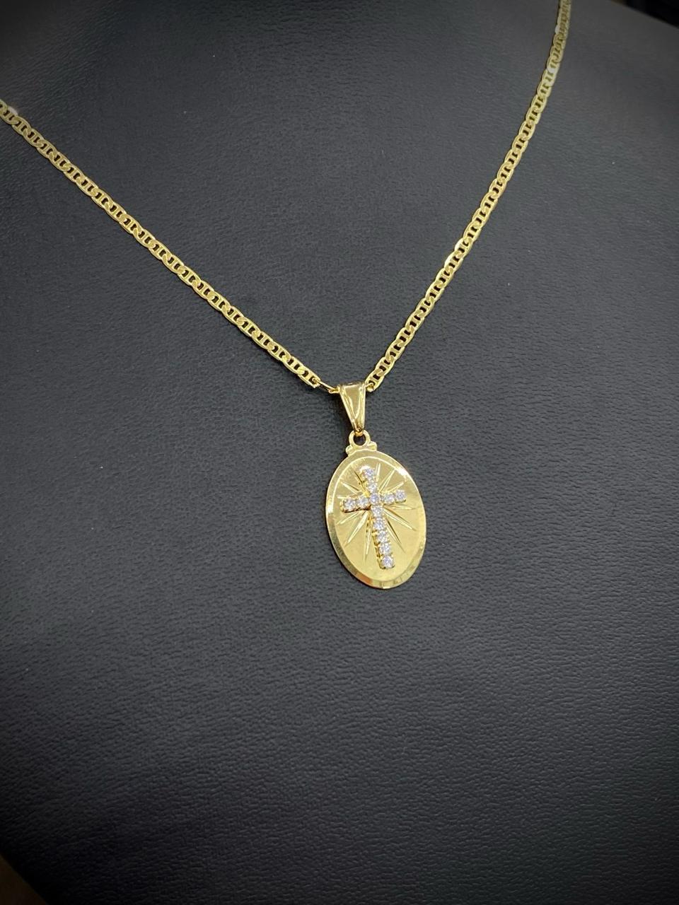 14K Gold Filled Jesus Cross Necklace Mariner Chain Womens Mens 23x14