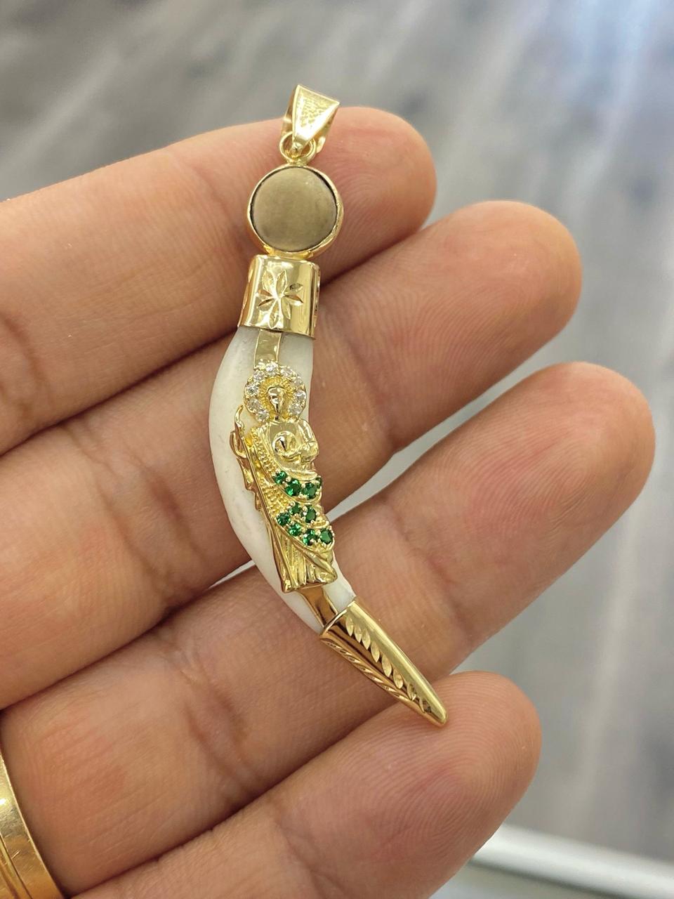 Colmillo de Coyote San Judas Charm Pendant for Mens Colmillo Teeth 14K Yellow Gold