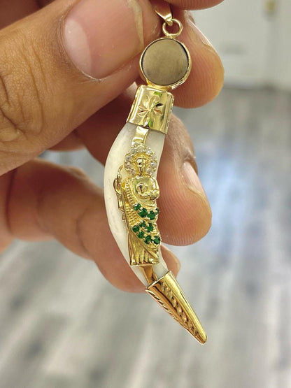 Colmillo de Coyote San Judas Charm Pendant for Mens Colmillo Teeth 14K Yellow Gold