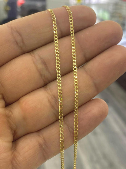 2mm Miami Curb Link Chain Necklace in 14K Yellow Gold for Babies Kids 16" Fashion Design