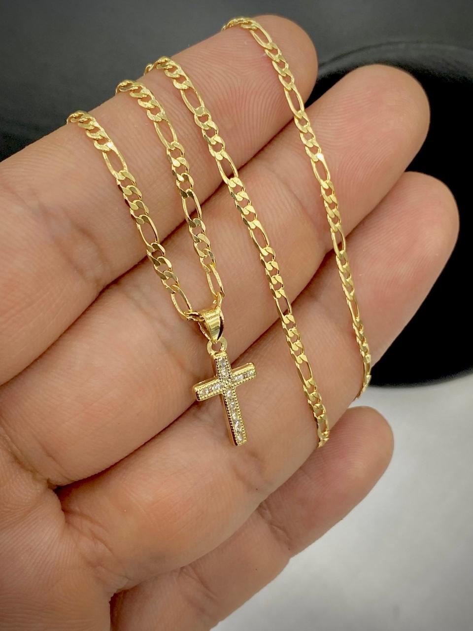 Small Cross Necklace Pendant CZ 14K Gold Filled Womens Kids