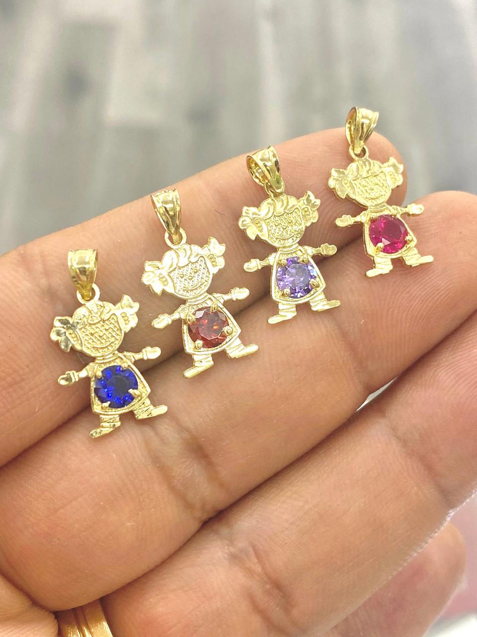 14K Yellow Gold Little Girls Pendant Birthstones Charm for Womens Moms Gifts