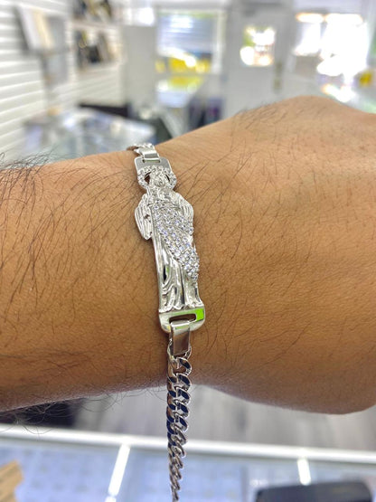 925 Sterling Silver Saint Jude Bracelet CZ San Judas Wristband Religious Mens Womens