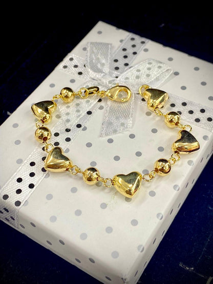 14K Gold Filled Newborn Baby Bracelet Kids Heart Design Minimalist 5.75" Pulsera De Bebe