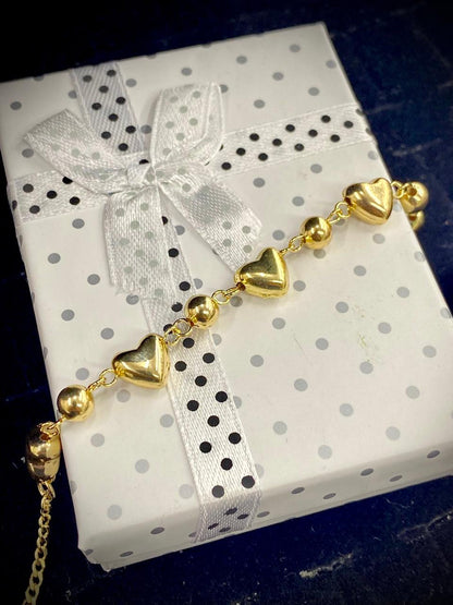 14K Gold Filled Newborn Baby Bracelet Kids Heart Design Minimalist 5.75" Pulsera De Bebe