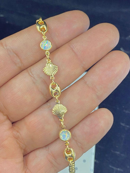 Sea Charms Anklet Bracelet 10" For Womens 14K Gold Filled Foot Bracelet Tobillera Anchor