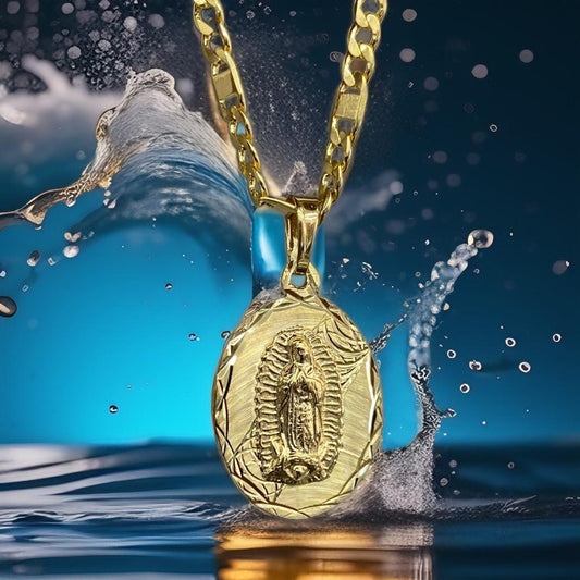 Our Lady of Guadalupe Necklace Virgen Mary Charm Pendant Gold Filled Womens Mens Chain