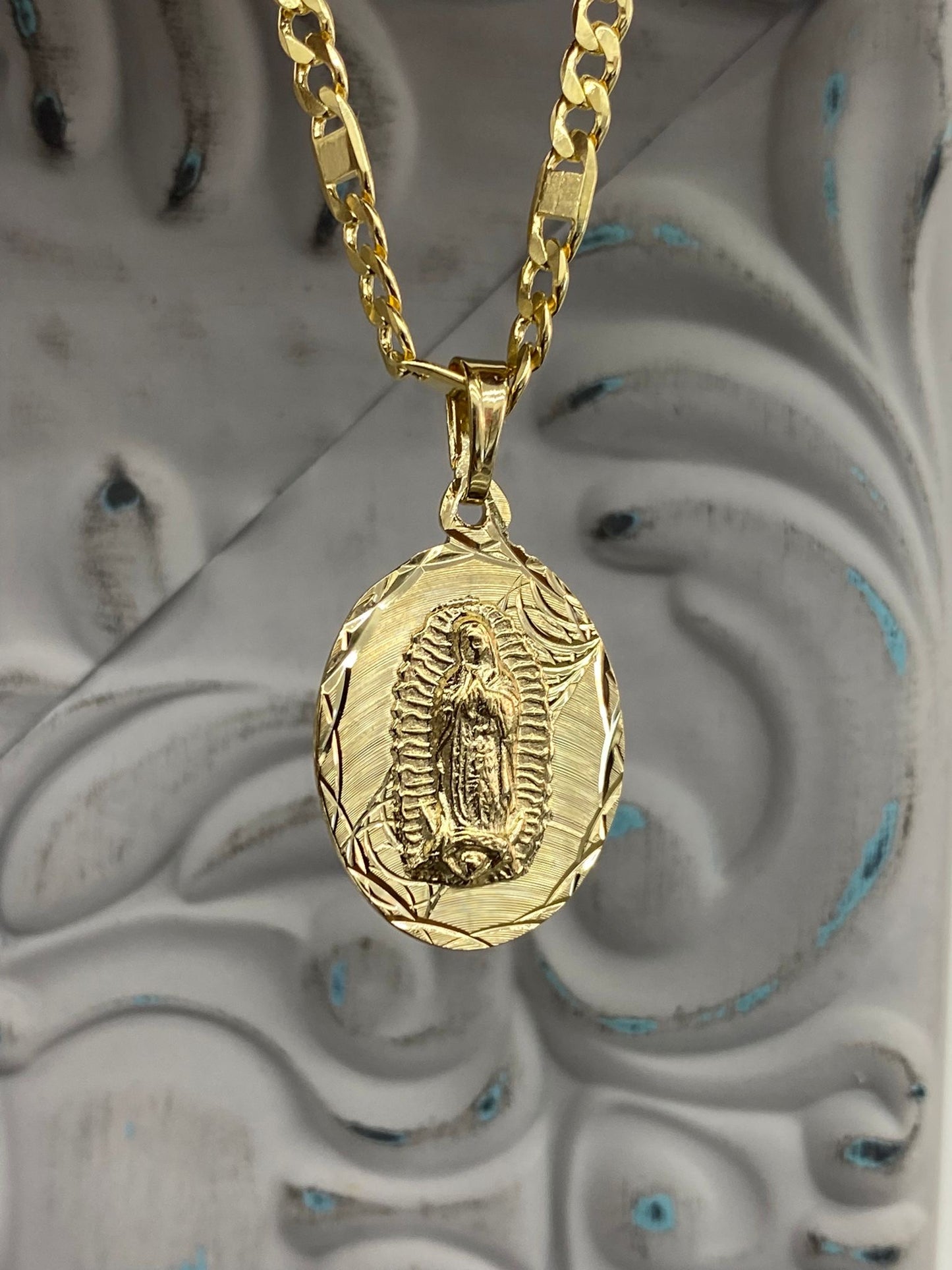 Our Lady of Guadalupe Necklace Virgen Mary Charm Pendant Gold Filled Womens Mens Chain