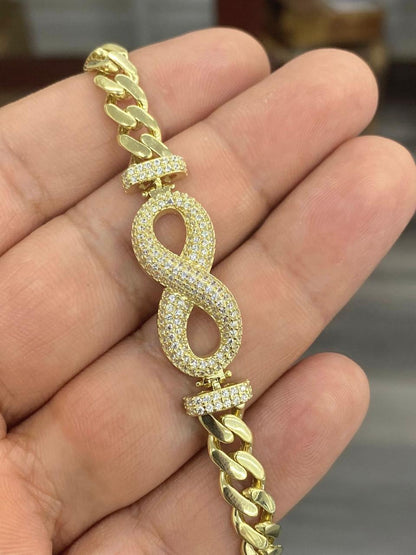 14K Yellow Solid Gold Diamond CZ Monaco Bracelet For Women's Gifts Infinity Jewelry 7.25"