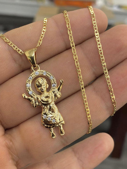 Divino Nino Necklace for Ladies Boys Girls in Gold Filled/Baby Jesus Necklace 18"/ Divine Child Pendant 31x20/ Cadena y Dije del Divino Nino