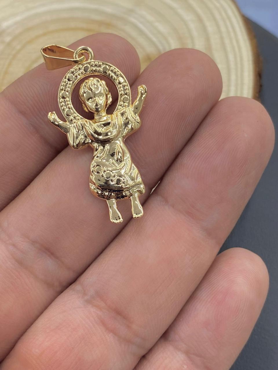 14K Yellow Gold Filled Divino Nino Pendant for Womens Mens 34x20mm/Baby Jesus Charm Pendant/Dije del Divino Nino en Oro Laminado Para Hombre