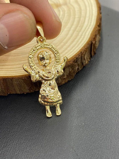 14K Gold Filled Baby Jesus Charm Pendant Necklace 34x20 for Ladies Girls Boys/Divino Nino Necklace/Mariner Link Chain 18"/Cadena Divino Nino