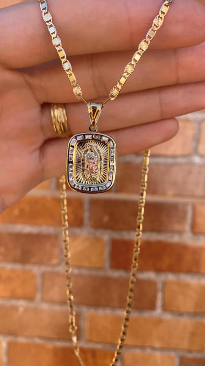 Virgencita de Guadalupe Necklace Figaro Chain Pendant 14K GF Gifts Religious Jewelry Fashion For Womens