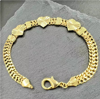 14K Gold Filled Bracelet Heart Bismarck 7.5" Womens Ladies Adult Pulsera Mujeres