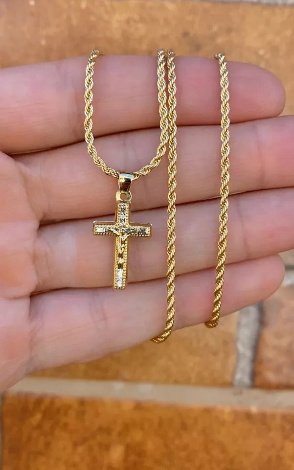 Rustic Cross Necklace 17" 14K Gold Filled Jewelry For Womens