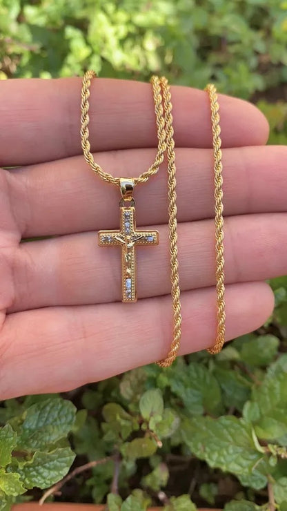 Rustic Cross Necklace 17" 14K Gold Filled Jewelry For Womens