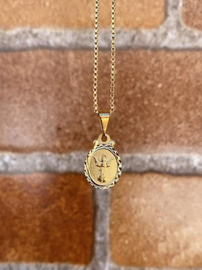 14K Gold Filled Baby Jesus Necklace for Kids Box Link Chain 16" 16x10mm