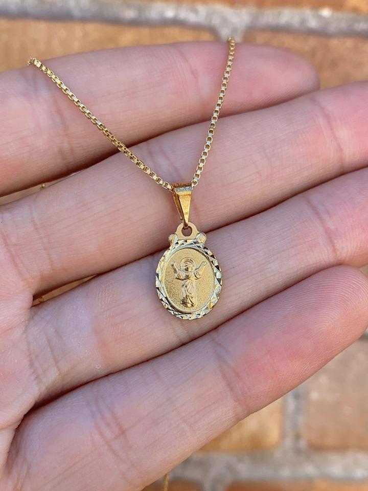 14K Gold Filled Baby Jesus Necklace for Kids Box Link Chain 16" 16x10mm