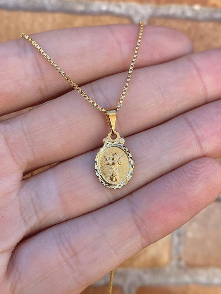 14K Gold Filled Baby Jesus Necklace for Kids Box Link Chain 16" 16x10mm