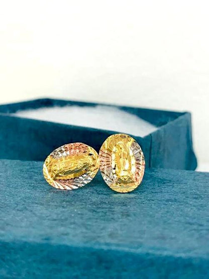 14K Gold Filled Tri Color Virgen de Guadalupe Stud Earrings Push Back 13x10mm / Everyday Earrings / Women's Earrings / Aretes de Guadalupe Tres Colores en Oro Laminado