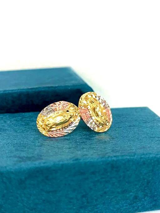 14K Gold Filled Tri Color Virgen de Guadalupe Stud Earrings Push Back 13x10mm / Everyday Earrings / Women's Earrings / Aretes de Guadalupe Tres Colores en Oro Laminado