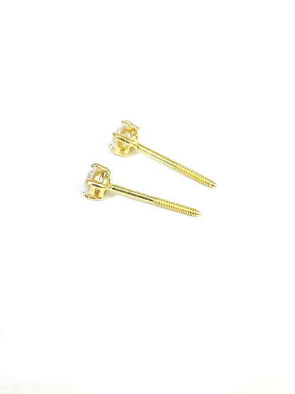 0.25ct Moissanite AAA Heavy Basket 14K Yellow Gold Earrings 3mm/Studs Screw Back Earrings
