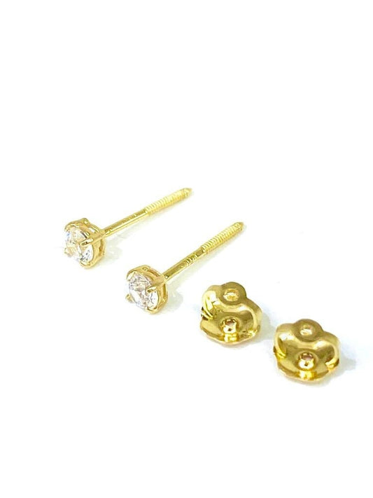 0.25ct Moissanite AAA Heavy Basket 14K Yellow Gold Earrings 3mm/Studs Screw Back Earrings