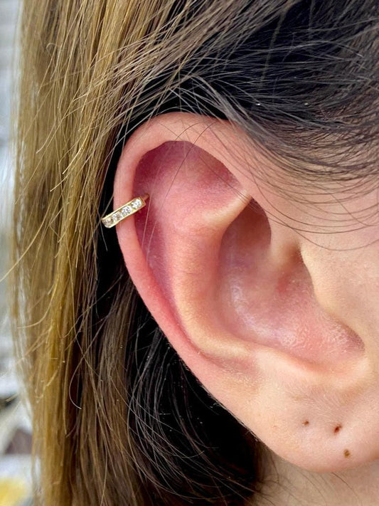 10K Yellow Gold Huggies Hoop Earrings 9x9mm CZ Ear Piercing for Womens Girls Body Jewelry
