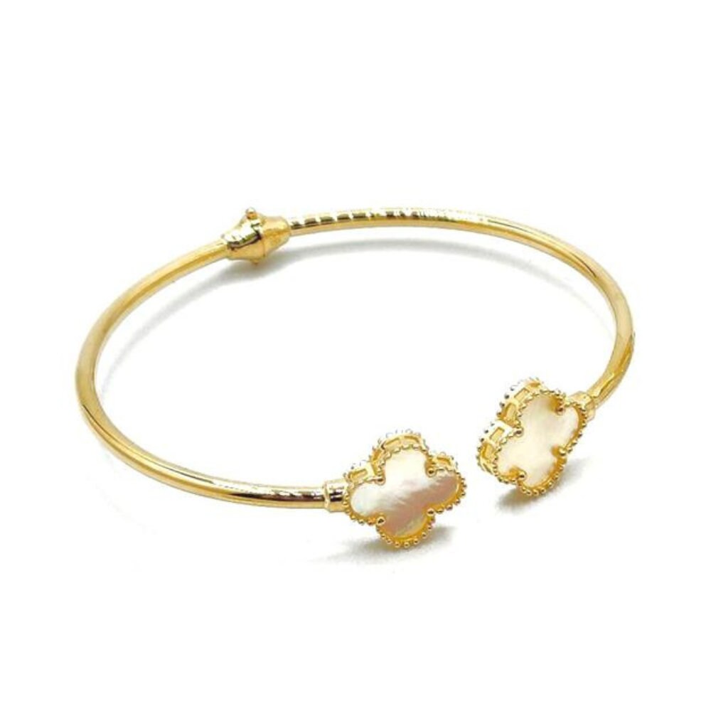 14K Yellow Gold Womens Bangle Bracelet for Ladies Clover Good Luck Piece 7.5g