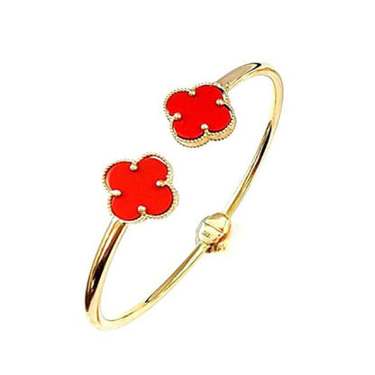 14K Yellow Gold Womens Bangle Bracelet for Ladies Clover Good Luck Piece 7.5g