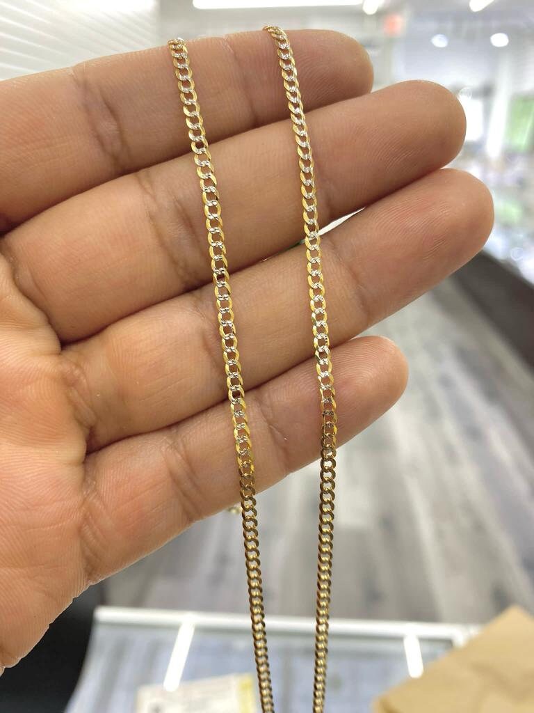 10K Yellow Gold Miami Curb Chain Necklace Solid 2.4mm Adults Kids Unisex Diamond Cut Cadena