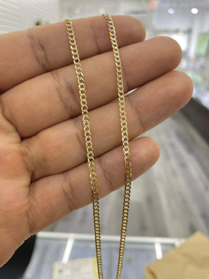 10K Yellow Gold Miami Curb Chain Necklace Solid 2.4mm Adults Kids Unisex Diamond Cut Cadena