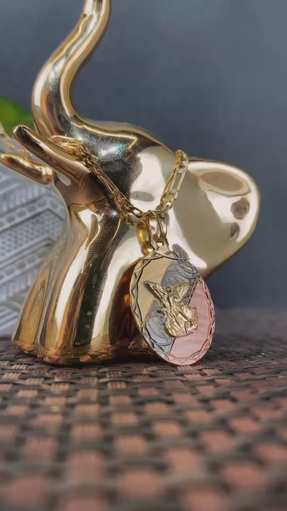 14K Gold Filled Saint Michael Pendant Necklace Figaro Chain for Womens Mens