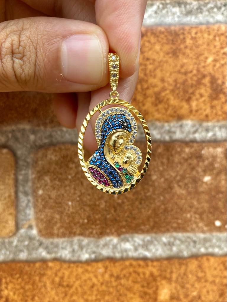 14K Gold Filled Virgin Mary with Jesus Necklace Charm Pendant Womens Mens Religious 31x22