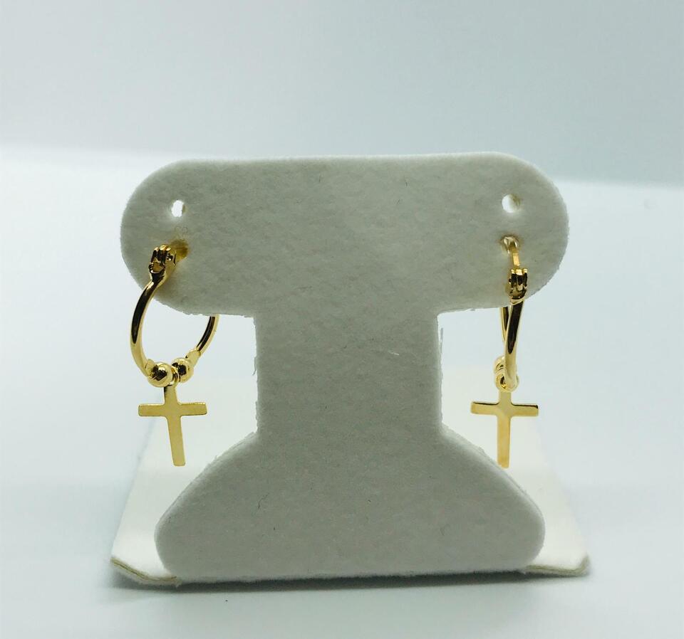 14K Yellow Gold Filled Cross Earrings Ball Hoop Design Womens Girls Gifts 16x13mm