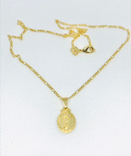 Baby Jesus Necklace Gold Filled Divino Niño Necklace 16x11mm Figaro Chain / Divino Nino Necklace / Cadena y Dije del Divino Niño