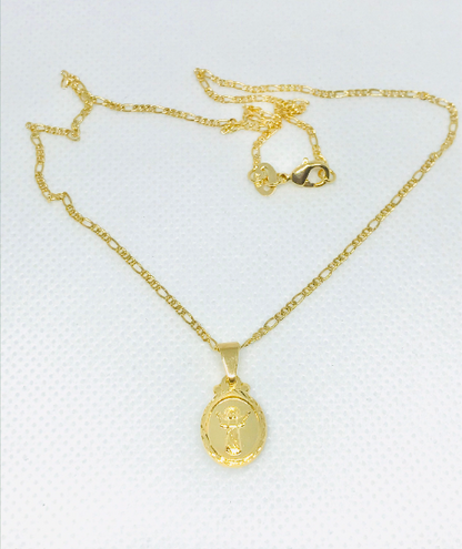 Baby Jesus Necklace Gold Filled Divino Niño Necklace 16x11mm Figaro Chain / Divino Nino Necklace / Cadena y Dije del Divino Niño